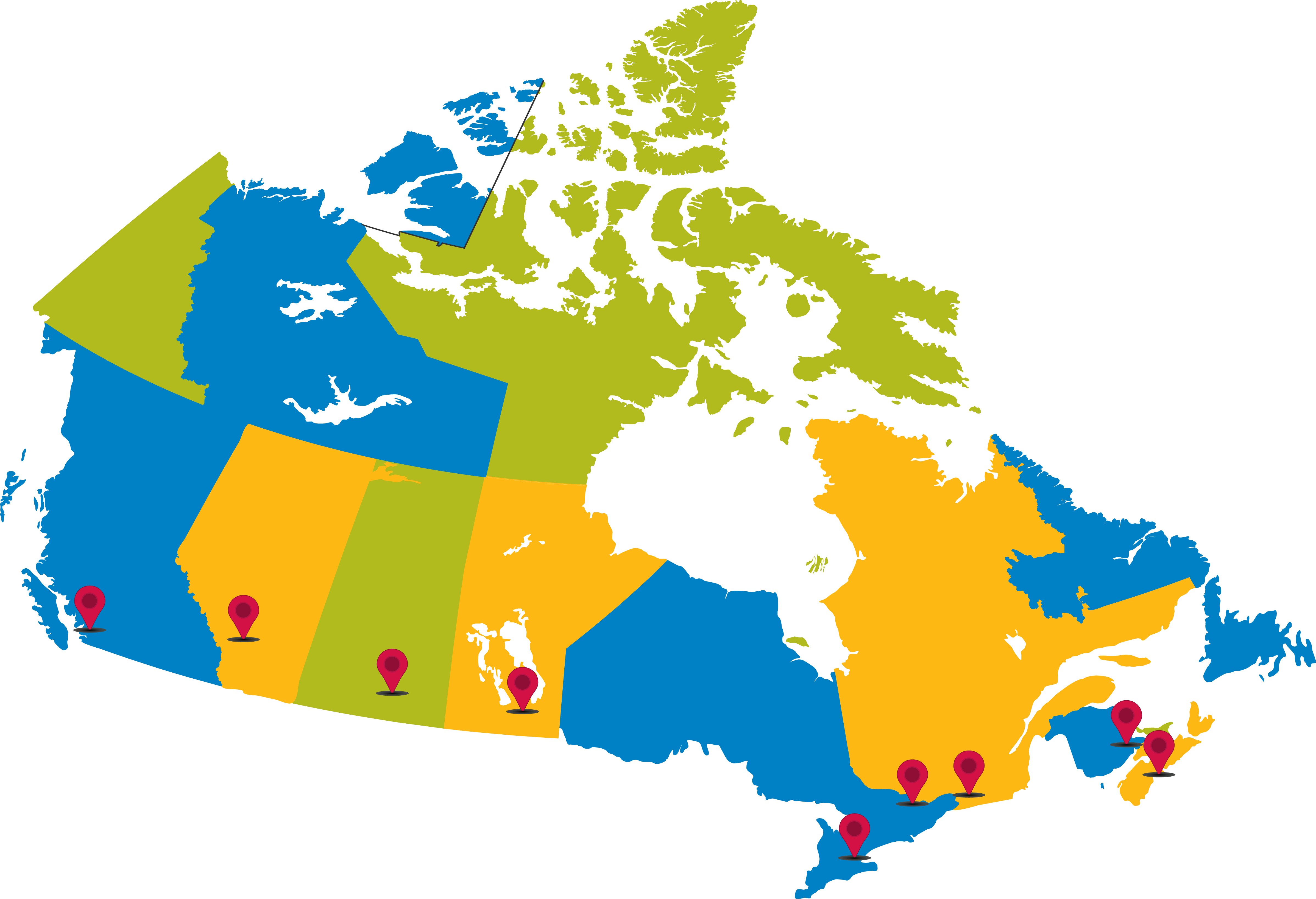 Map of Canada with CFIB offices pinned